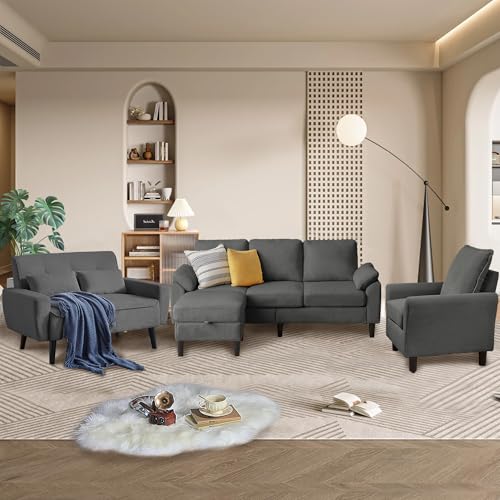 Firmacielu 4 Pieces Corduroy Living Room Sets with Sofa, Ottoman and Loveseat