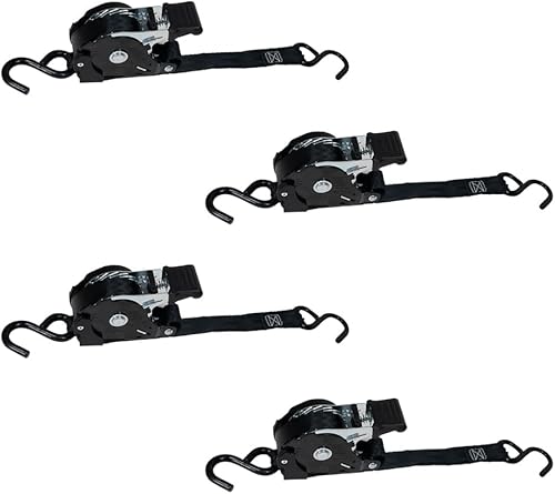 Mytee Products - Correas de trinquete retráctiles de 1 x 12 pulgadas con gancho en S revestido, para motocicletas, cuatrimotos o bicicletas Amarre