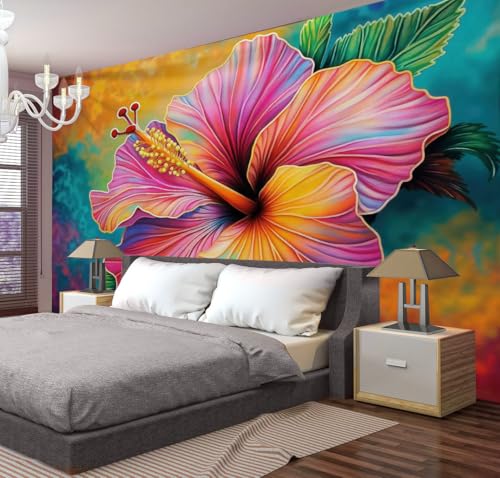 Tapisserie fleurs d'hibiscus pour créer une ambiance tropicale et chaleureuse dans la chambre