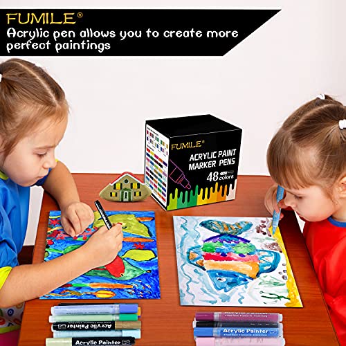 Fumile Acrylic Paint Pens,48 Colors Paint Markers With Metallic Color(8 Pcs),Normal Color(40 Pcs).Ideal For Rock, Wood, Metal, Plastic, Glass, Easter Egg, Bright Color, Easy To Ink, Convenient Diy. #TOP6