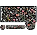 Flower Desk Mat, 4in1 Large Mouse Pad with Wrist Rest, Desk Matt for Desktop, Desk Pad Mat, Anti-Slip XXL Computer Ergonomic Mousepad with Wrist Support for Keyboard and Mouse I Black Florals Weeds