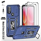 Picture of LMDAMZ Heavy Duty Case for Motorola Moto G Pure 2022/Moto G Power 2022, Military Grade Dual Layer Hybrid Cushioning Rubber Bumper with Slide Camera Protector, Built-in 360 Degree Swivel Stand -Blue