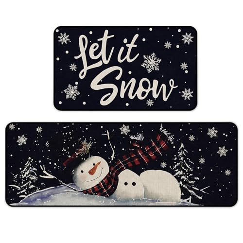 CHAMBERY Christmas Kitchen Rugs Set of 2,Non-Slip Backing Snowman Christmas