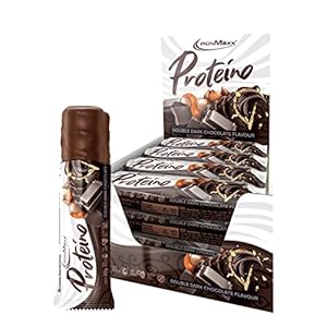 IronMaxx Proteino Proteinriegel – Double Dark Chocolate 12 x 30g | High-Protein-Bar auf Waffelbasis mit cremiger Füllung | zuckerreduzierter Eiweißriegel glutenfrei und palmölfrei