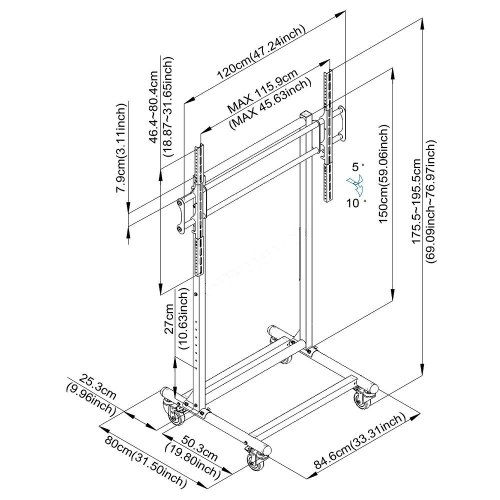Soporte móvil ergonómico ajustable para TV 56-70 pulgadas miniatura 5