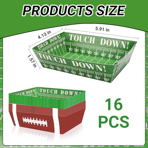 Football Party Supplies for Superbowl Party Decorations 2026– 16Pack Disposable Football Food Plates & Paper Trays for Gameday - Image 4