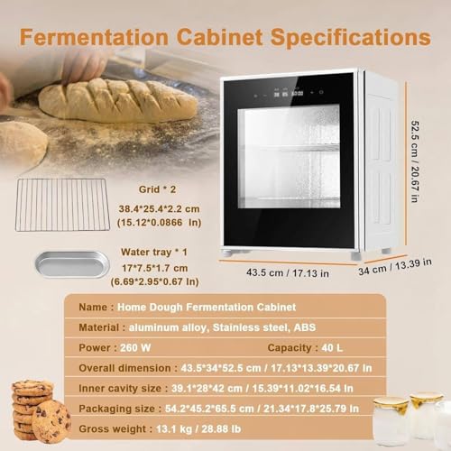 Miniatura 3 de Caja De Fermentación Para Pan Casero, Máquina De Fermentación Eléctrica De Sobremesa De 40 L, Temperatura Ajustable De 20 A 50 C, Caja De Fermentación De Pan De 260 W Con Control De Humedad, Par
