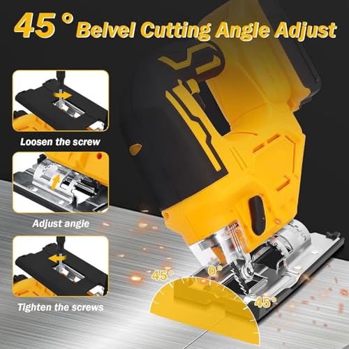2025 Cordless Jig Saw with LED Light, 0-45° Bevel Cut, 6 Blades, 3 Orbital Settings, Lock-Off Button， 20V Battery，Action for Straight/Curved/Circular Cutting Cordless Jig Saw - Thumbnail 4