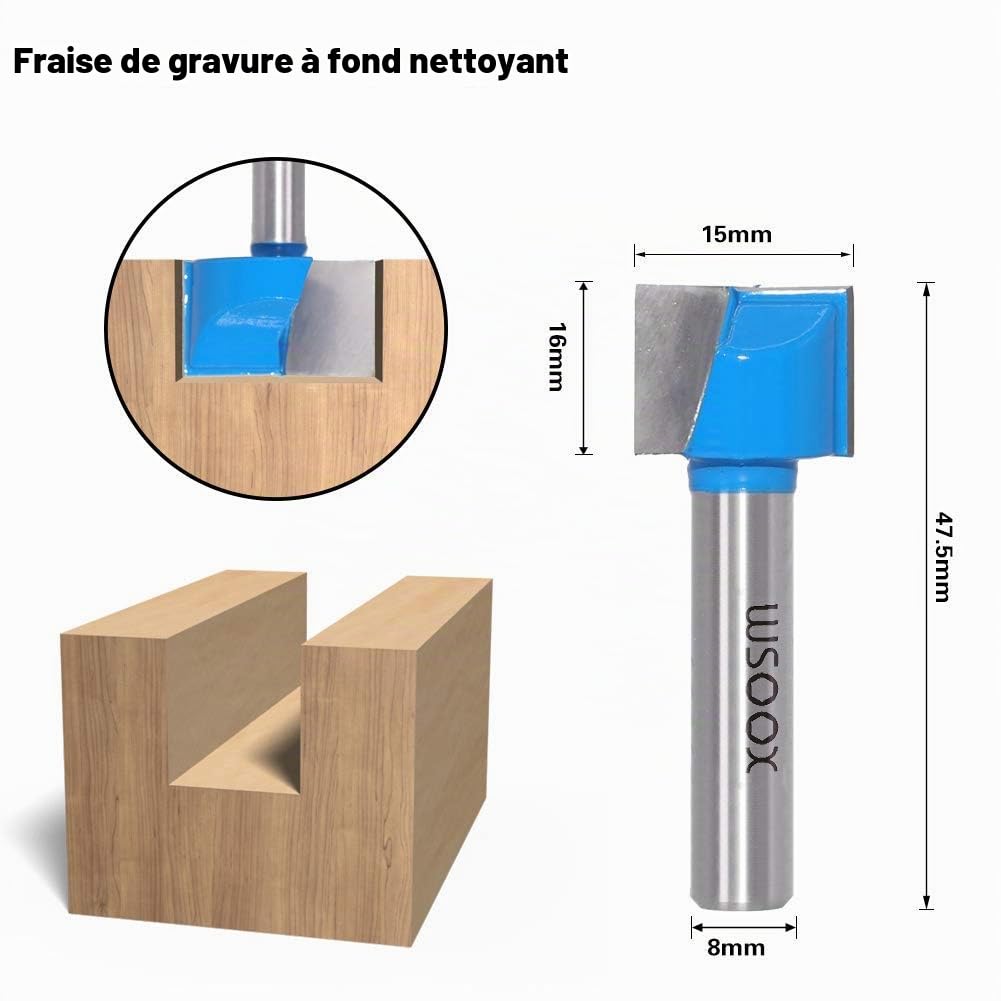 Lot de 5 mèches de nettoyage de 8 mm, fraise à bois 10/15/20/25/30mm, bleu