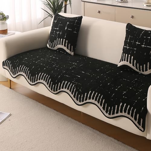 Image of HOKIPO Premium Supple Soft Wavy Sofa Cover Mat with Curve for 1 /2 /3 Seater and L Shape Sofa. Make Your Own Sofa Cover Set, Mat Length 90(D) x 220(L) cm, Black (AR-5978-BLK)