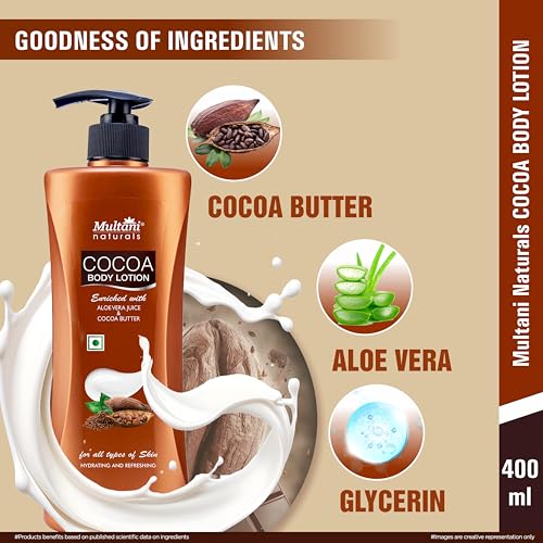 Image of Multani Natural Cocoa Body Lotion (400ml) | Moisturising Body Lotion for Women & Men | Hydrating & Refreshing | Helps in Dryness Reduction & Softens The Skin | Paraben & SLS Free
