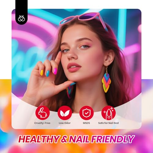 Image of Beetles Neon Gel Nail Polish Set, 6 Colors Jelly Gel Nail Polish Kit | Hot Pink Red Blue Yellow Green Sheer Transparent Effect French Nail Art Tropical Glow Series Manicure Gift for Women
