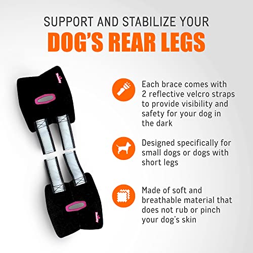 Neoally - Short Rear Leg Hock Brace, Dog Leg Brace For Rear Leg, Hock & Ankle Support, Dog Brace For Torn Acl & Ccl, Dog Leg Sleeve With Reflective Straps, Extra Small, Pink, 1 Pair #TOP4