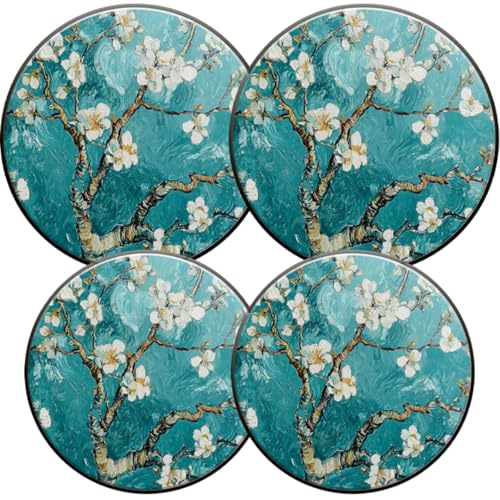 Gas Stove Burner Covers,Set of 4,Covers for Electric Stovetop Kitchen,8 Inches and 10 Inches,Teal And Green Almond Flowers