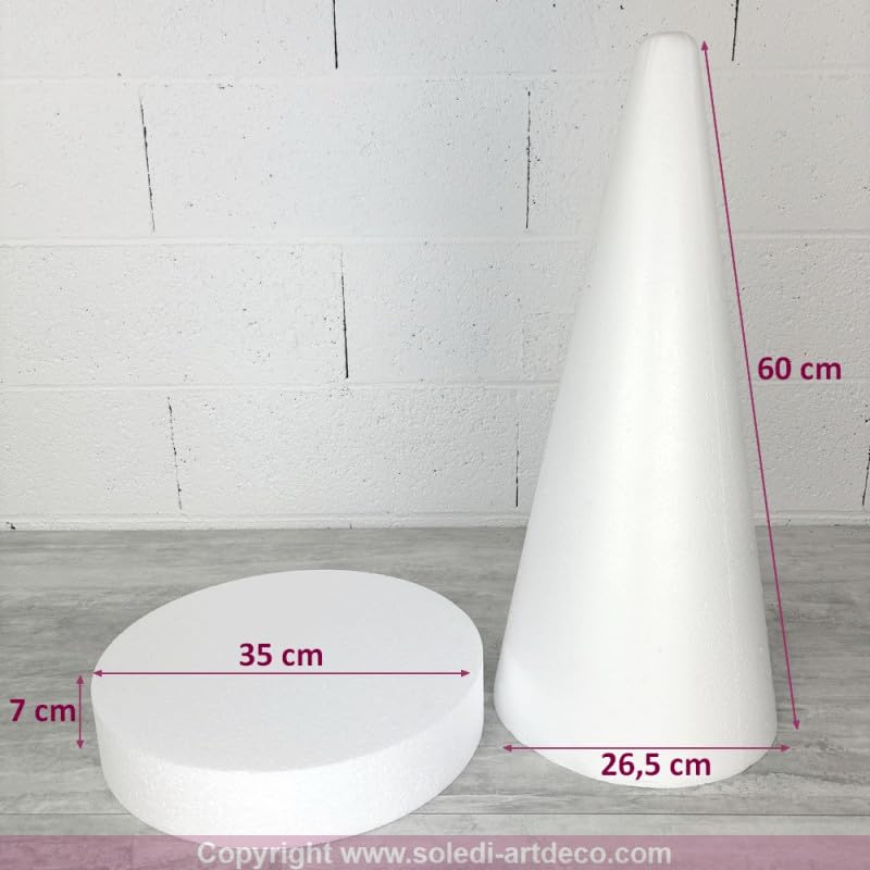 Lealoo Cône en polystyrène h. 60 cm avec support, disque diam. 35 cm, h. totale 67 cm, à décorer