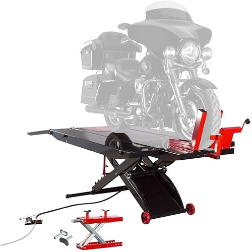 Black Widow Extra-Wide Pneumatic ProLift Motorcycle Scissor Lift Table 1,500 lb. Maximum Capacity with 31.25" Maximum Lift Height