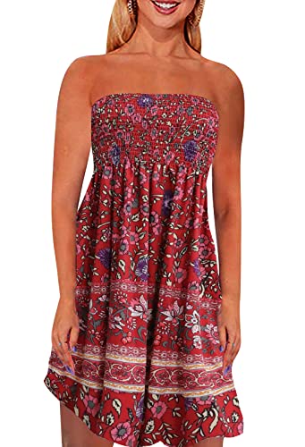 Image of Zyyfly Tube Top Dress Women Summer Beach Coverup Stretch Smocked Strapless Dress