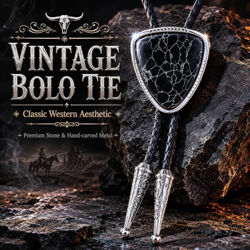 Image of Turquoise Bolo Tie for Men, Leather Braided Necktie Western Cowboy Bola Tie Costume Accessories for Men Women