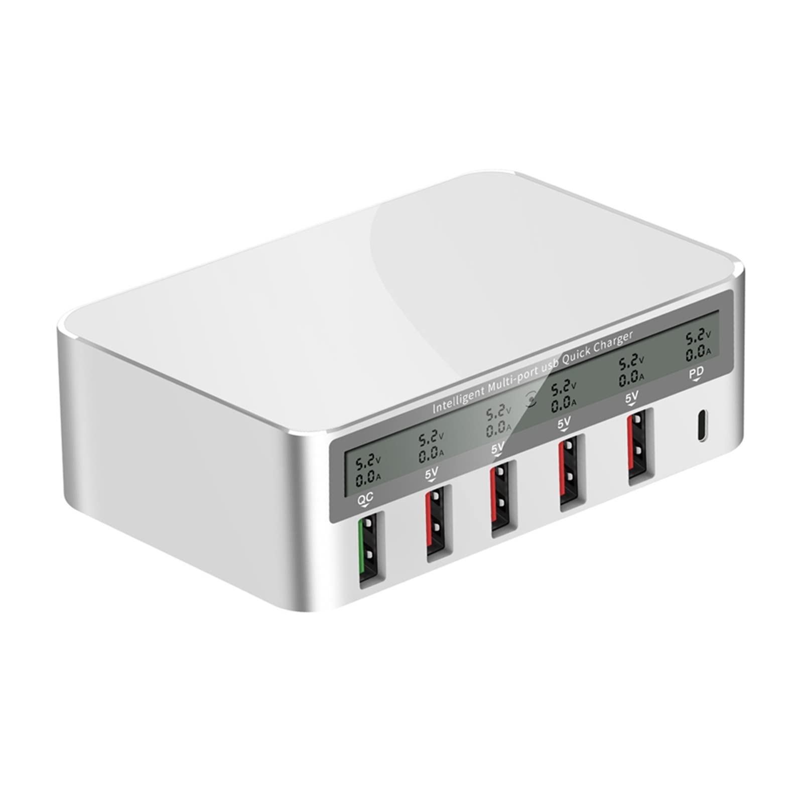 Chargeur USB, Station de charge USB 40 W, 6 ports USB rapides for station d'accueil, chargeur sans fil, organiseur de chargeur multi-appareils for téléphones, tablettes, smartphones(White wireless)