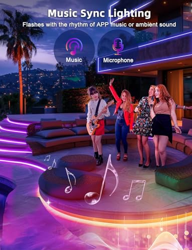 Image of 100 FT outdoor LED strip lights (2 rolls of 50 FT), IP65 waterproof, music synchronization RGB LED light, with 44 key remote control and application, used for outdoor, balcony, and roof decoration