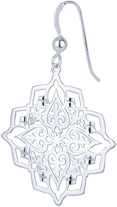 Vanbelle Sterling Silver Jewelry - Rhodium Plated with 925 Stamp - Sterling Silver Light Weight Filigree Design Earrings with French Hook for Women
