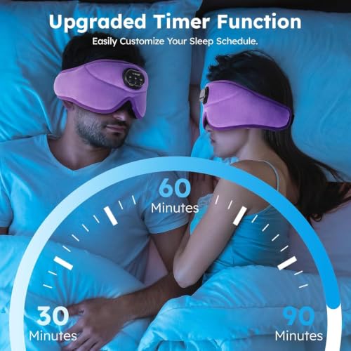 Image of LC-dolida White Noise Bluetooth 5.4 Sleep Eye Mask with Timer, 3D Sleeping Mask Headphones with 16 Soothing Sounds, Total Blackout Sleep Headphones for Side Sleeper /Women /Men (Purple)