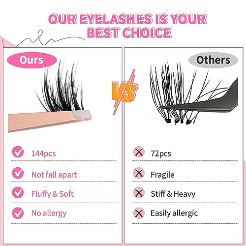 Yinepy Lash Clusters, 40D-0.07-C Curl 8-16 Mix Diy Lash Lift Kit, Individual Lashes 144 Clusters False Eyelashes, Waterproof Lash Extension With Tweezer thumb #2