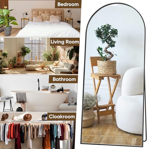 Suidia Arched Full Length Mirror, 71"x32" Floor Mirror Freestanding, Floor Standing Full Body Mirror with Stand for Bedroom, Hanging Mounted for Living Room Cloakroom, Black