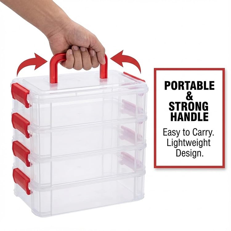Image of Oblivion Plastic Drawer Organizers 1 Pc - Transparent 4 Layer Multipurpose Stackable Storage Box, Closet Dividers for Undergarments, Socks, Ties, Jewelry & Accessories, Space-Saving Partition for Home