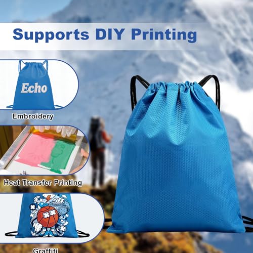 Image of 5-Pack Waterproof Drawstring Backpacks, Soccer-Texture Oxford Fabric, 16.9 inch x 13.8 inch, Lightweight 0.20 lb Each, No Eyelets, Gym & Marathon Gear Sacks(Sky Blue)