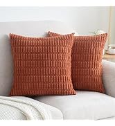 Smile of hope Orange Corduroy Decorative Fall Pillow Covers 18x18 Inch Soft Boho Striped Throw Pi...