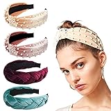 4 Pcs Headbands for Women, Pearl Knot Headband and Velvet Braid Headbands Cute Hair Head Bands for...