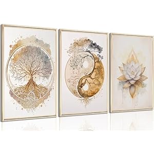 Tree of Life Canvas Wall Art Lotus Zen Painting Picture Wall Decor Abstract Yin Yang Fall Art Poster Print Artwork for Living Room Yoga Room Hotel Bedroom Home Decoration
