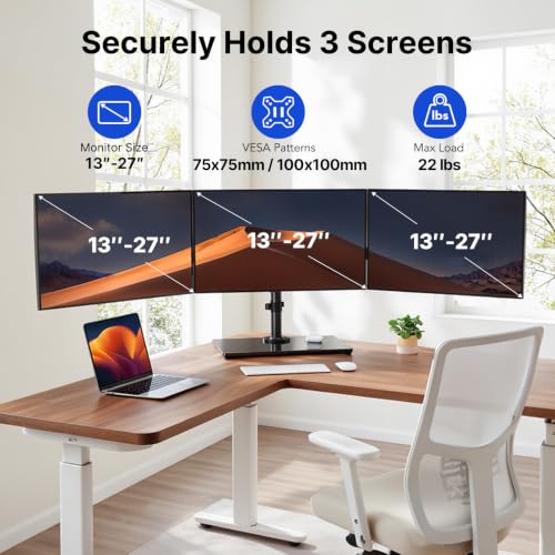Image of HUANUO Free Standing Triple Monitor Mount for 13-27 Inch Screens