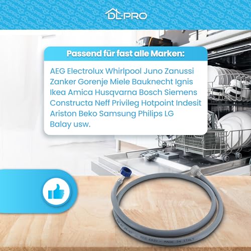 DL-pro 1,5m Wasserschlauch Zulaufschlauch 3/4 Zoll gerade/Winkel 90 Grad für Waschmaschine Spülmaschine
