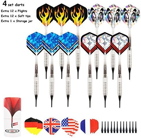 Misayar ARIZZ 12 Pcs Soft Tip Darts 17 Grams with 8 Style 24 Flights and 24 Soft Tip Points for Electronic Dartboards