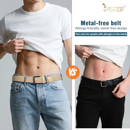 Image of JASGOOD Elastic Braided Belt Men Stretch Golf Woven Casual Jeans Pants Canvas Fabric Tsa Approved Metal Free Belt