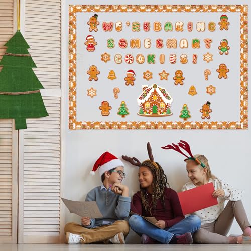 Image of 113 Pcs Christmas Bulletin Board Decorations Set Christmas Gingerbread Classroom Decorations Gingerbread Man Gingerbread Candy House Cutouts For Xmas Winter Holiday Party Office Classroom School Wall Decor