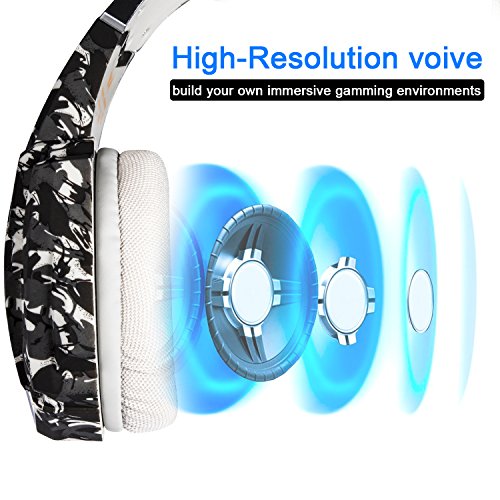 ZWCSV Stereo Gaming Headset for PS4, PC, Xbox One,Professional 3.5mm Noise Isolation Over Ear Headphones with Mic, LED Light, Bass Surround, Soft Memory Earmuffs for Laptop Mac Nintendo (Camouflage) - Thumbnail 4