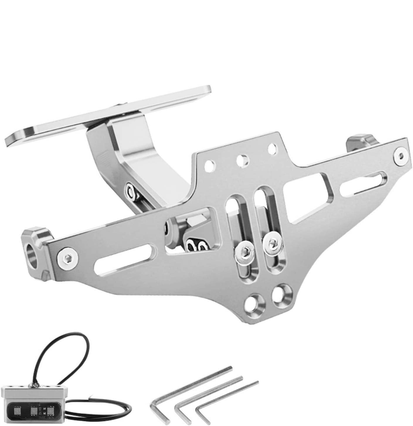 MDPROMCP Universal Motorcycle Fender Eliminator With LED Light CNC Aluminum License Plate Bracket (Silver)