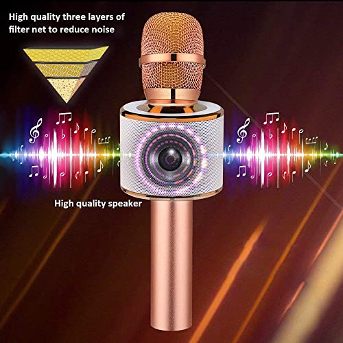 Bonaok Wireless Bluetooth Karaoke Microphone, 3-In-1 Portable Handheld Mic Speaker For All Smartphones,Gifts For Girls Kids Adults All Age Q37(Rose Gold) #TOP4