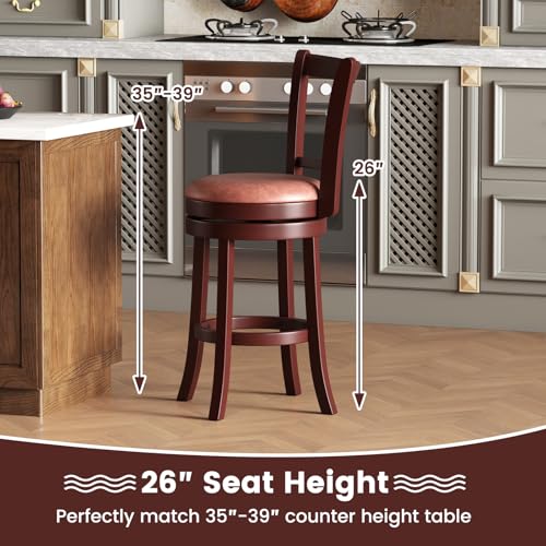 Butacos COSTWAY de 2 piezas con respaldo alto y reposapiés, tapizados en cuero sintético, para isla de cocina o comedor, altura de asiento 26 pulgadas, color capuchino miniatura 6
