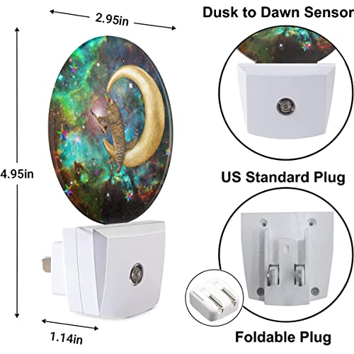 Uanvaha Funny Cat Nightlight Lovely Kitten Cat Fishing Stars In Universe Moon Space Galaxy Night Lights Plug Into Wall Dusk To Dawn Sensor Round Night Light For Adults Boys Girls #TOP2