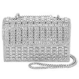 Bcautay Gold Rhinestones Clutch Purses for Women,Silver Rhinestone Bag, Evening Bags with Removable Chain for Wedding Bridal Prom Cocktail Party Ladies Handbags (Silver)