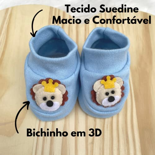 Kit Recem Nascido Leãozinho Bebê Sapatinho Touca Luvas Prendedor Bico