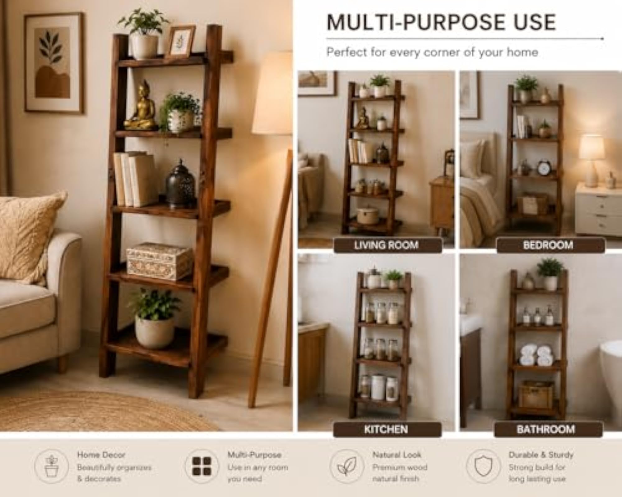 Dhan Decor 5 Tier Wooden Storage Rack, Multipurpose Shelf