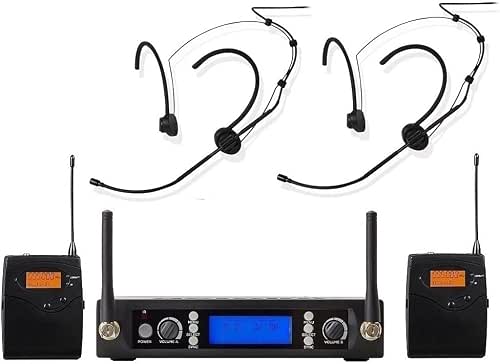 Wireless Headset Microphone System UHF Dual Channel Headworn Mic Cordless