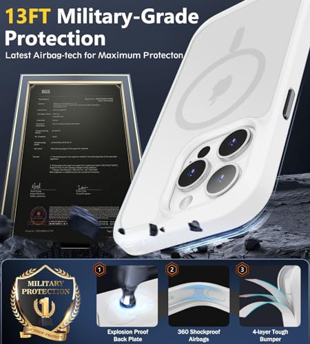 Image of BossKiss Compatible with iPhone 15 Pro Case, [Compatible with Magsafe] [Screen+Camera Protector] Magnetic Translucent Matte Women Men Girl Protective Cover for iPhone 15 Pro 6.1 inch, Frosted White