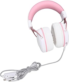 Generic Sealed and Soundproof Gaming Headset Wired PC RGB Luminous Noise Reduction Over Ear Headphones with Mic Comfortable Wearing for Immersive Gaming, Noise Reduction Over Ear Headphones (Pink)