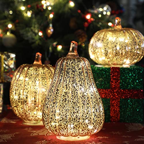 Image of Romingo Mercury Glass Pumpkin Light with Timer for Halloween Pumpkin Decorations Fall and Thanksgiving Decor, Rose Gold, 8.7 inches